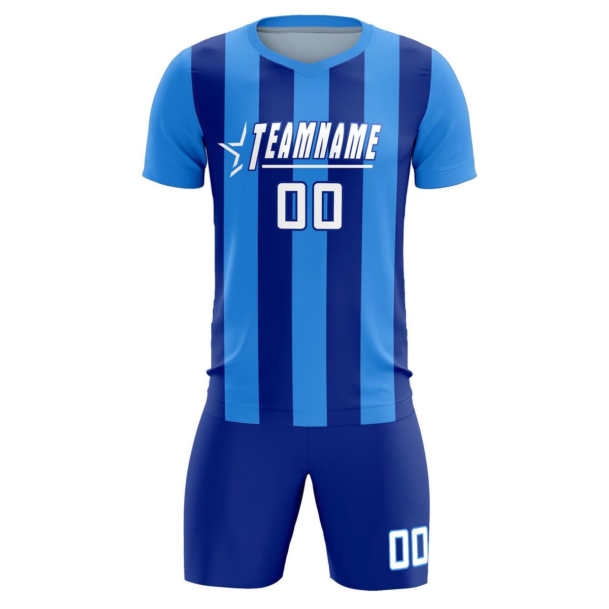 Custom Powder Blue Royal Vertical Stripes Casual Outdoor Football Kits Jersey