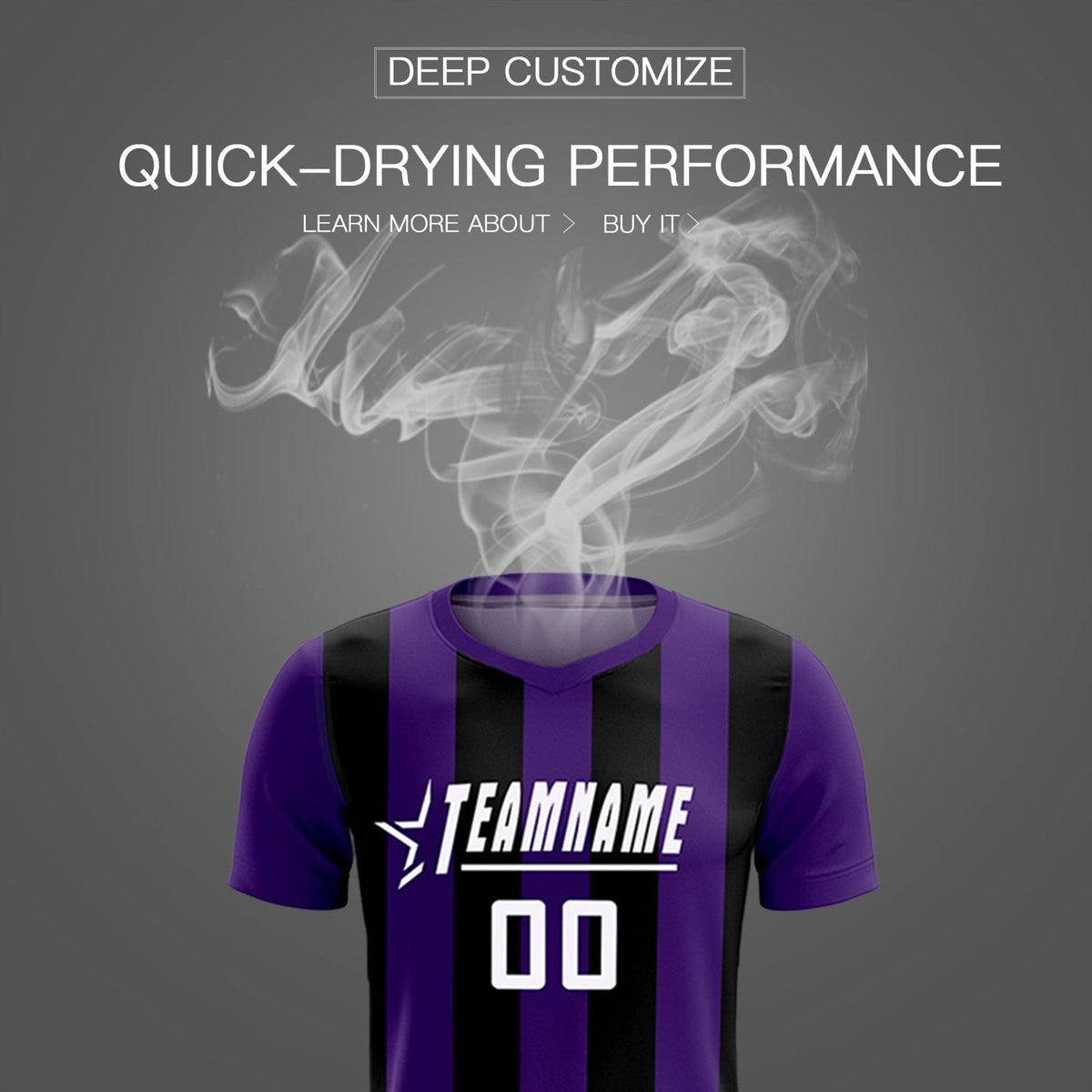 Custom Purple Black Vertical Stripes Casual Outdoor Football Kits Jersey