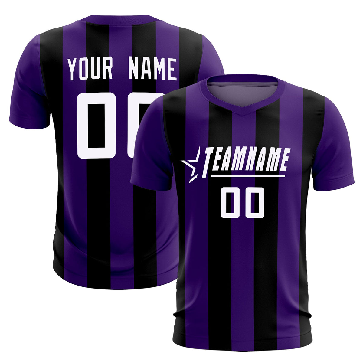 Custom Purple Black Vertical Stripes Casual Outdoor Football Kits Jersey