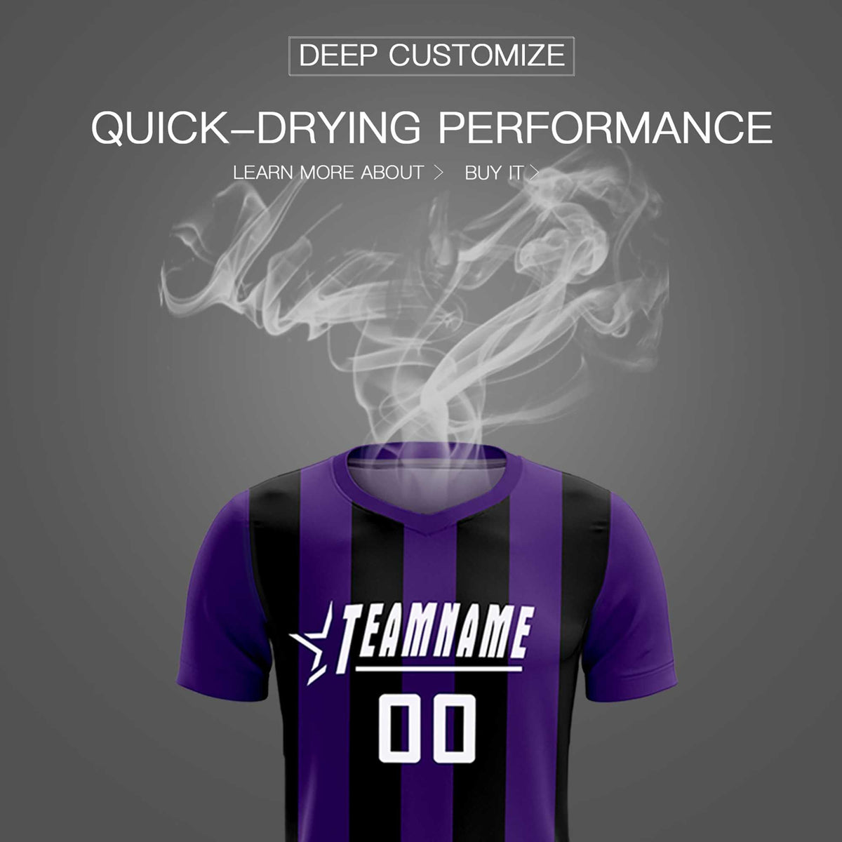 Custom Purple Black Vertical Stripes Casual Outdoor Football Kits Jersey