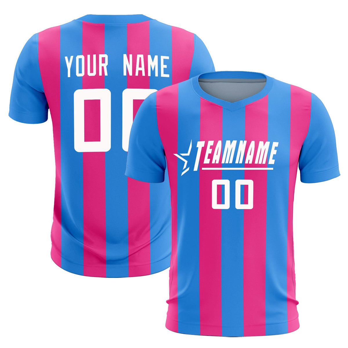 Custom Powder Blue Pink Vertical Stripes Casual Outdoor Football Kits Jersey