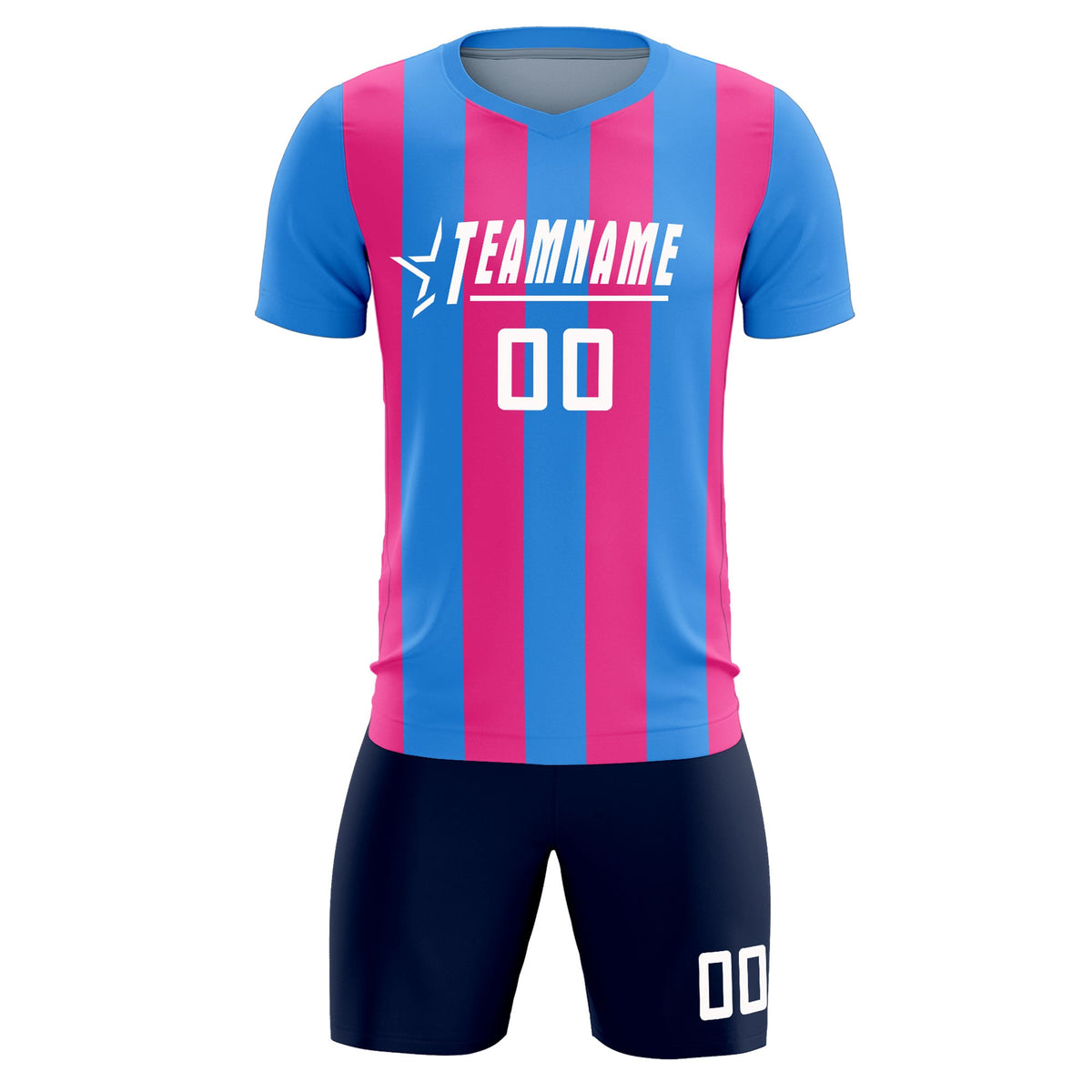 Custom Powder Blue Pink Vertical Stripes Casual Outdoor Football Kits Jersey