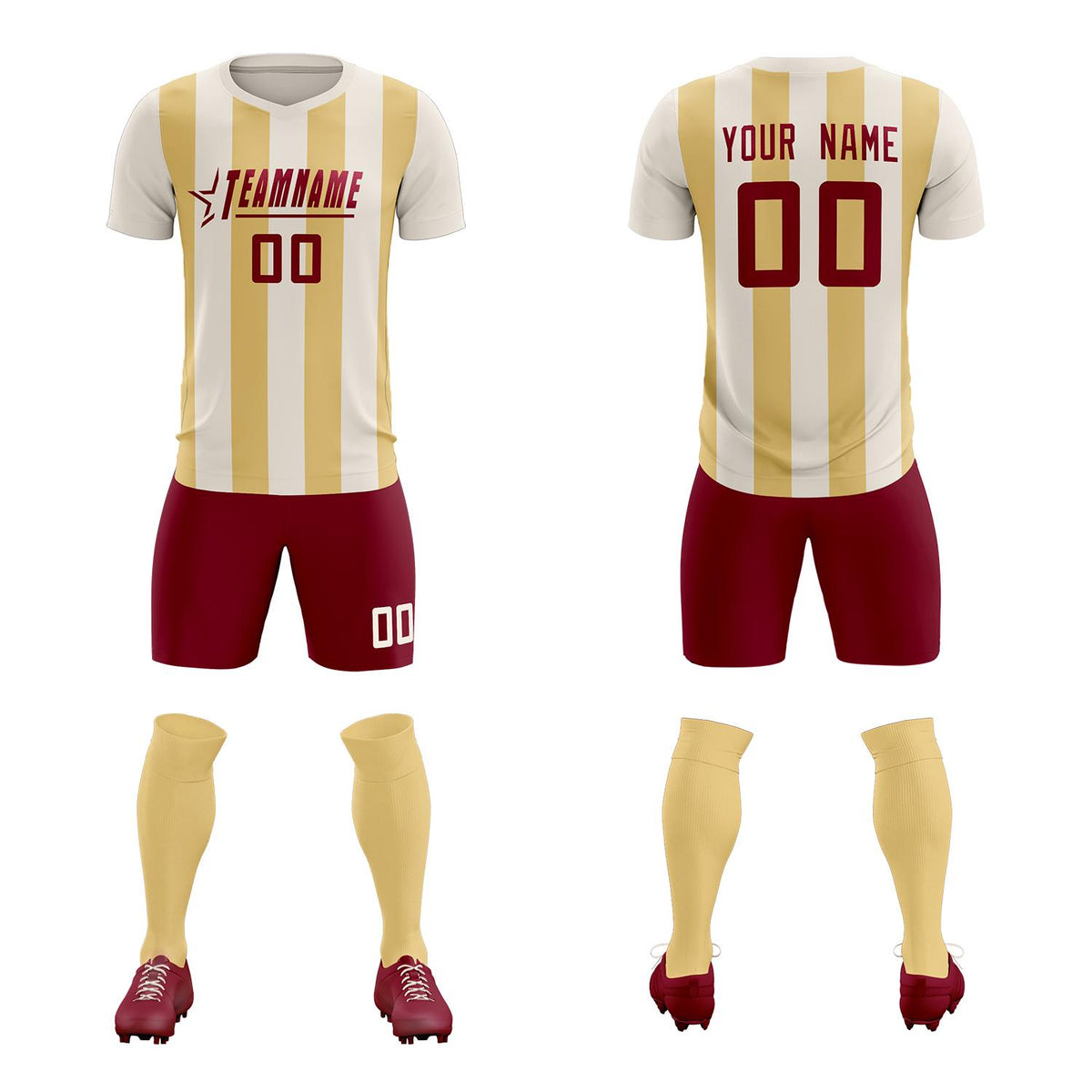 Custom Cream Khaki Vertical Stripes Casual Outdoor Soccer Sets Jersey