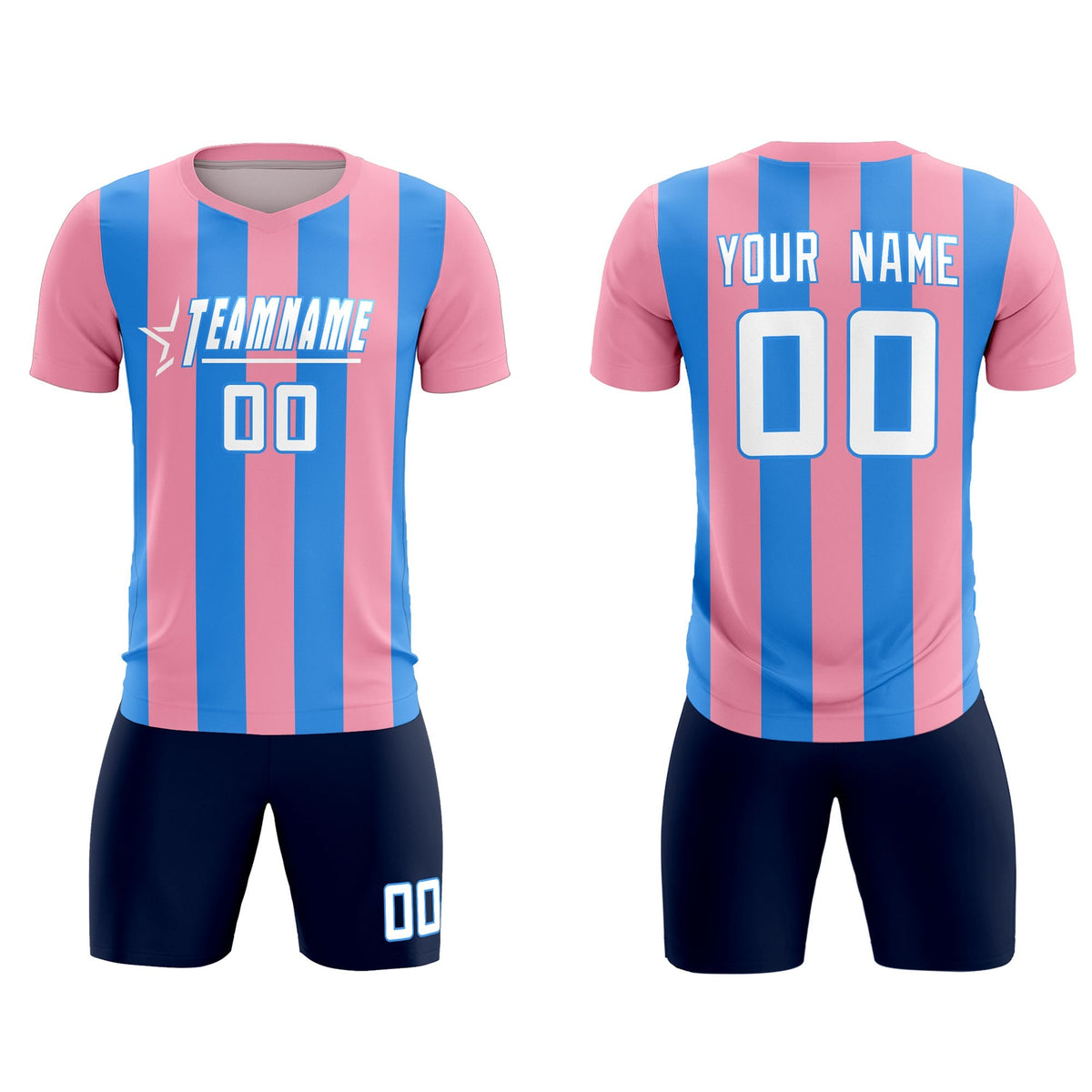 Custom Light Pink Powder Blue Vertical Stripes Casual Outdoor Football Kits Jersey
