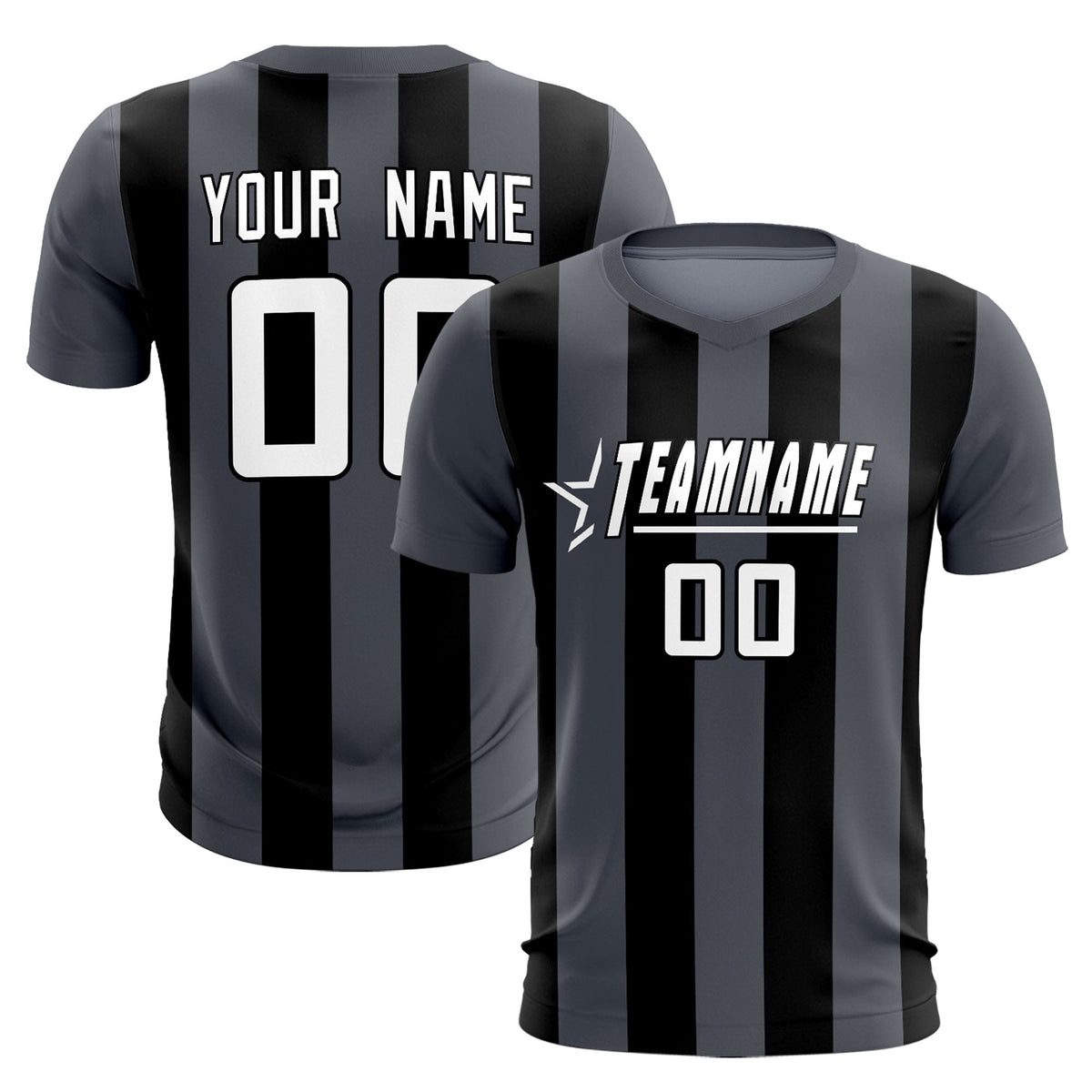 Custom Dark Gray Black Vertical Stripes Casual Outdoor Soccer Sets Jersey