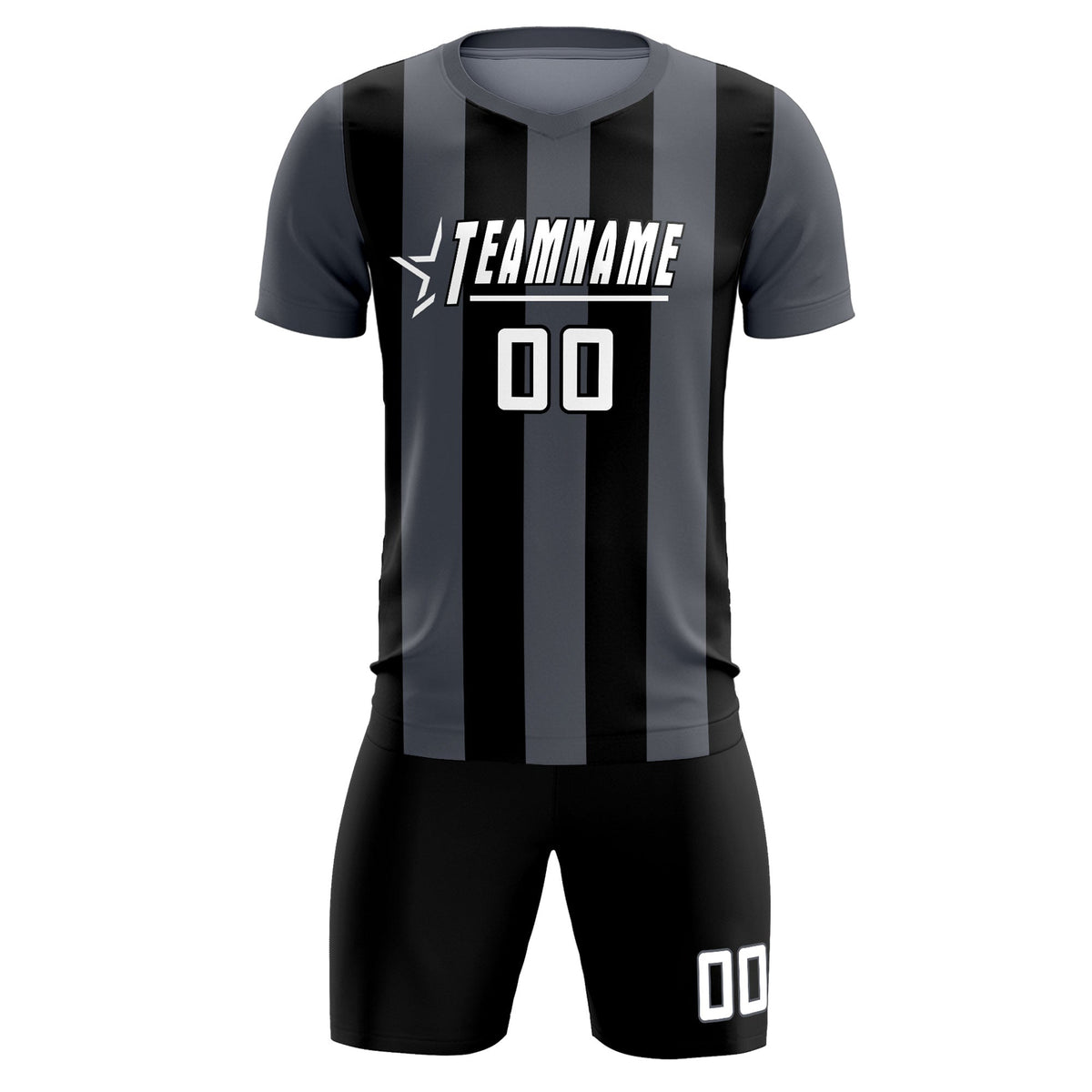 Custom Dark Gray Black Vertical Stripes Casual Outdoor Football Kits Jersey