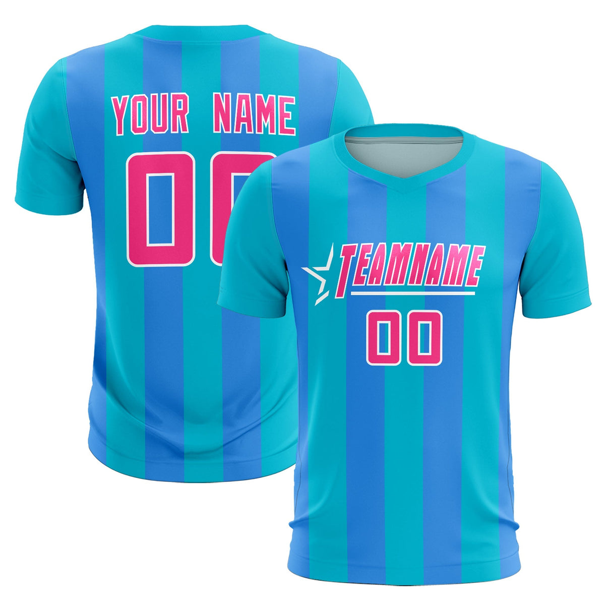 Custom Sky Blue Powder Blue Vertical Stripes Casual Outdoor Football Kits Jersey
