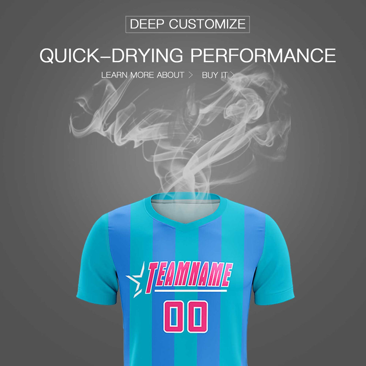 Custom Sky Blue Powder Blue Vertical Stripes Casual Outdoor Soccer Sets Jersey