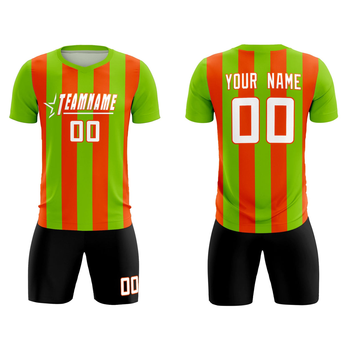 Custom Neon Green Orange Vertical Stripes Casual Outdoor Football Kits Jersey