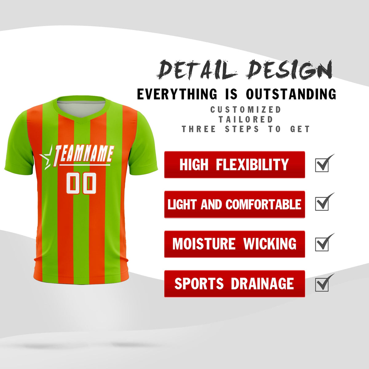 Custom Neon Green Orange Vertical Stripes Casual Outdoor Football Kits Jersey