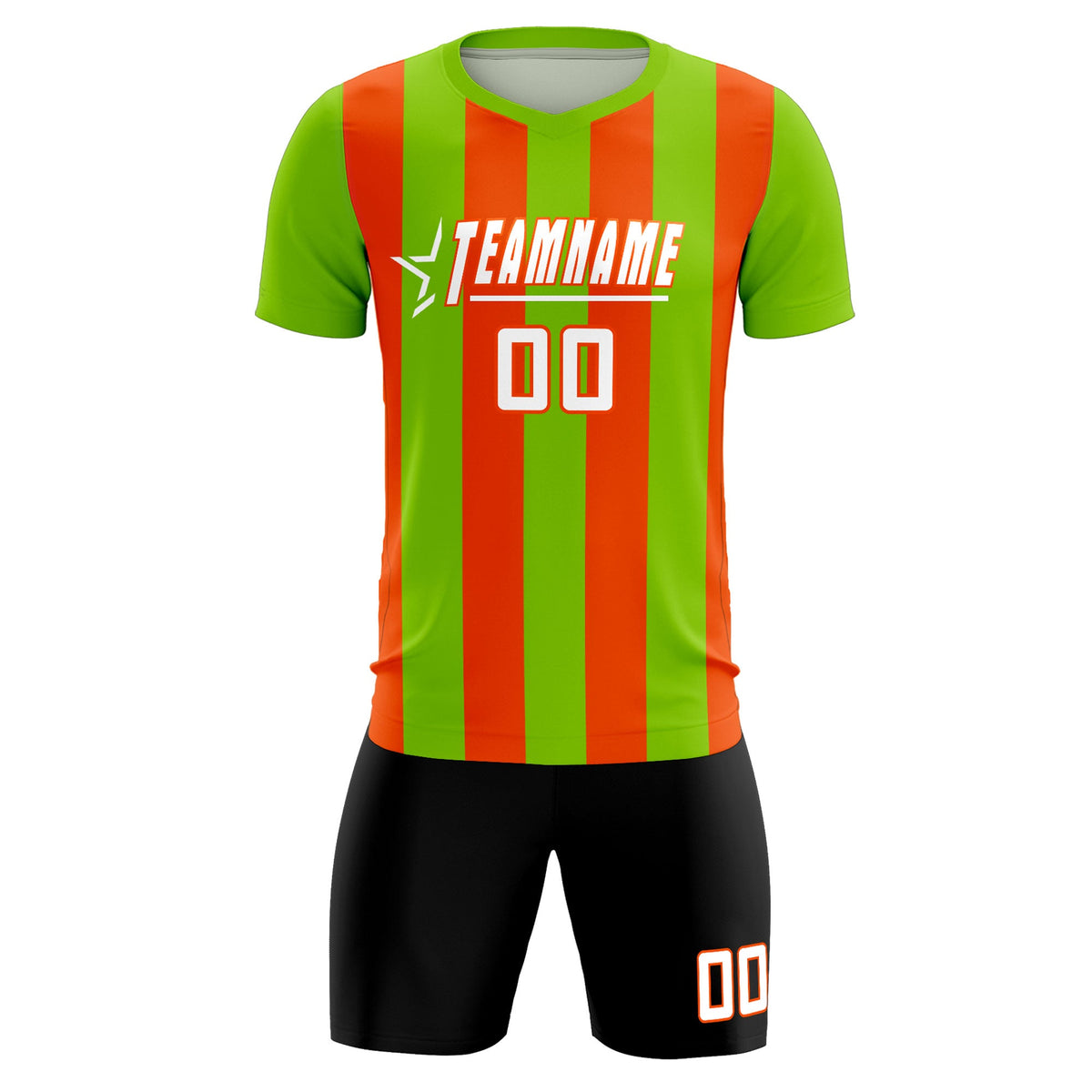 Custom Neon Green Orange Vertical Stripes Casual Outdoor Football Kits Jersey