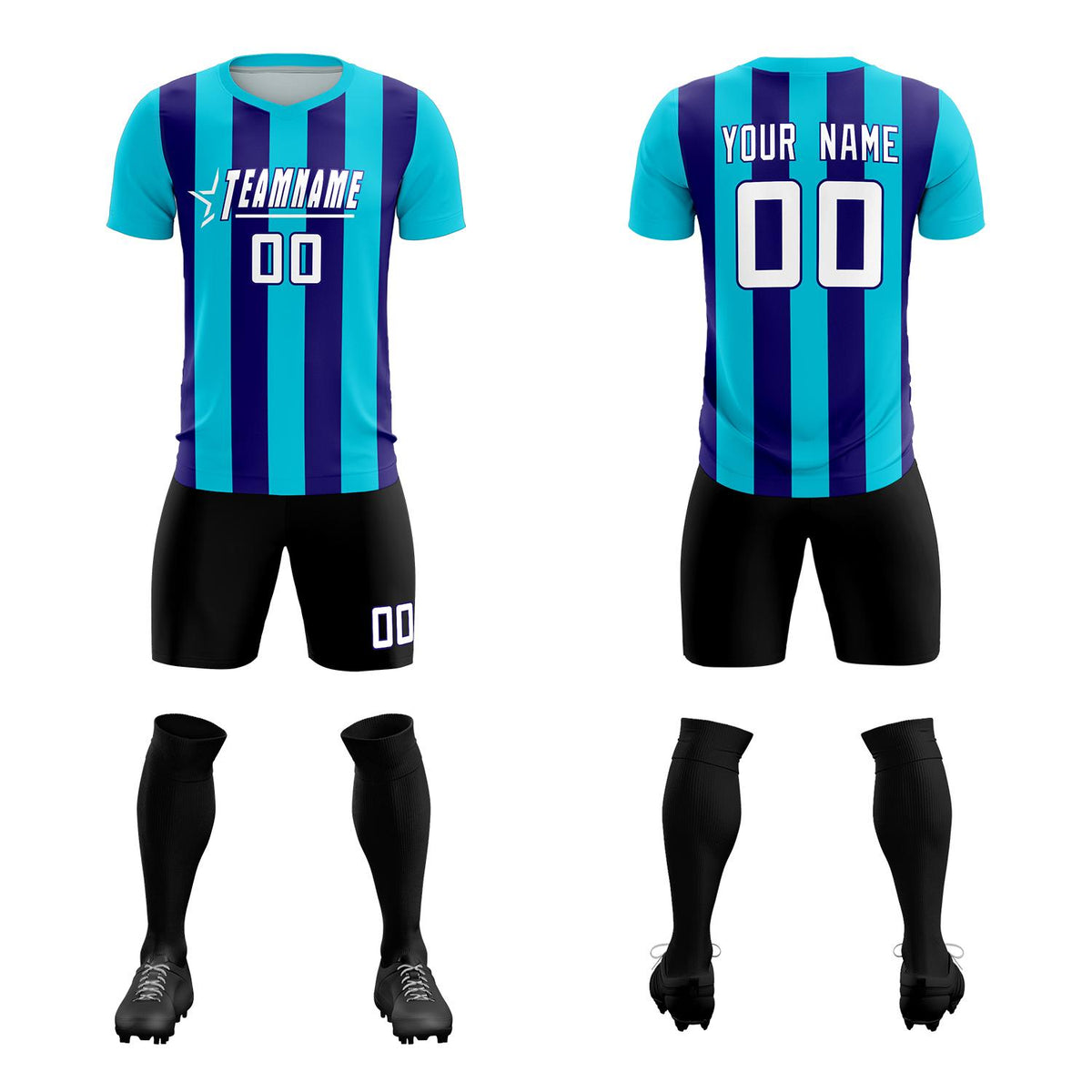 Custom Sky Blue Royal Vertical Stripes Casual Outdoor Soccer Sets Jersey