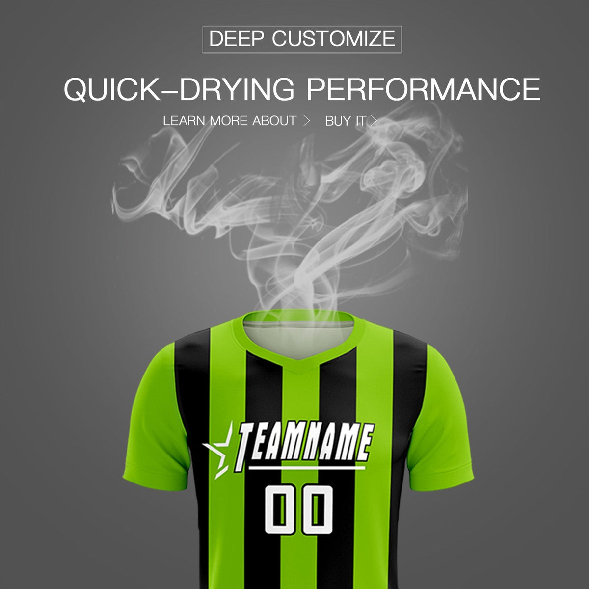 Custom Neon Green Black Vertical Stripes Casual Outdoor Football Kits Jersey