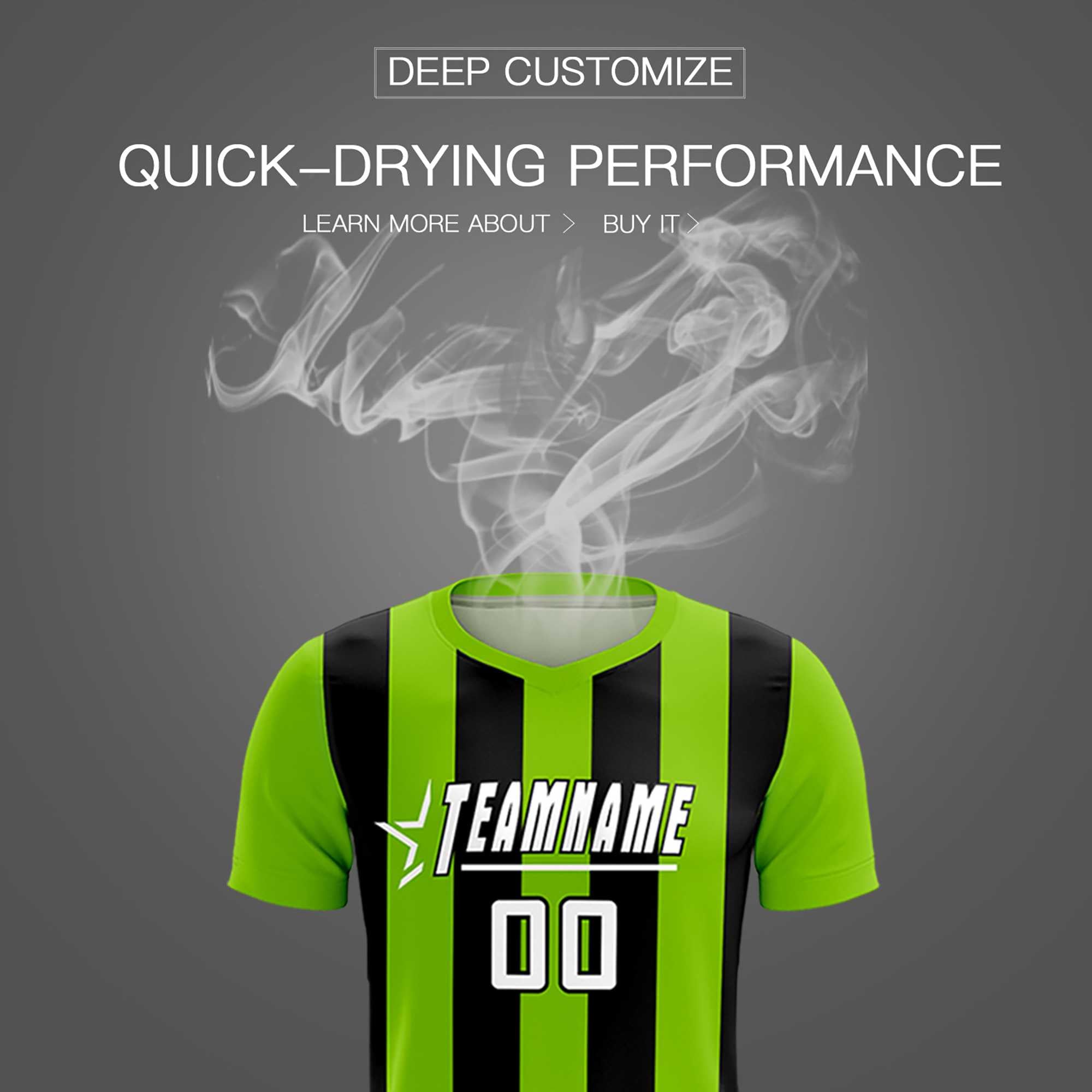 Custom Neon Green Black Vertical Stripes Casual Outdoor Soccer Sets Jersey