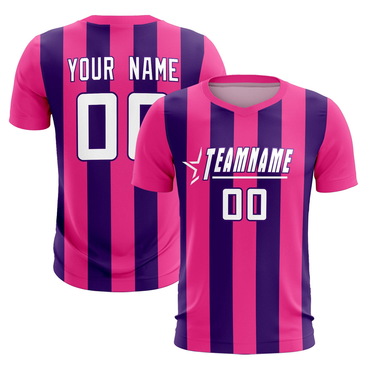 Custom Pink Purple Vertical Stripes Casual Outdoor Football Kits Jersey