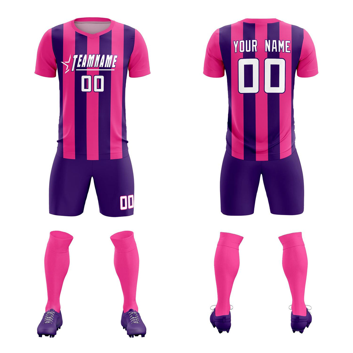 Custom Pink Purple Vertical Stripes Casual Outdoor Football Kits Jersey
