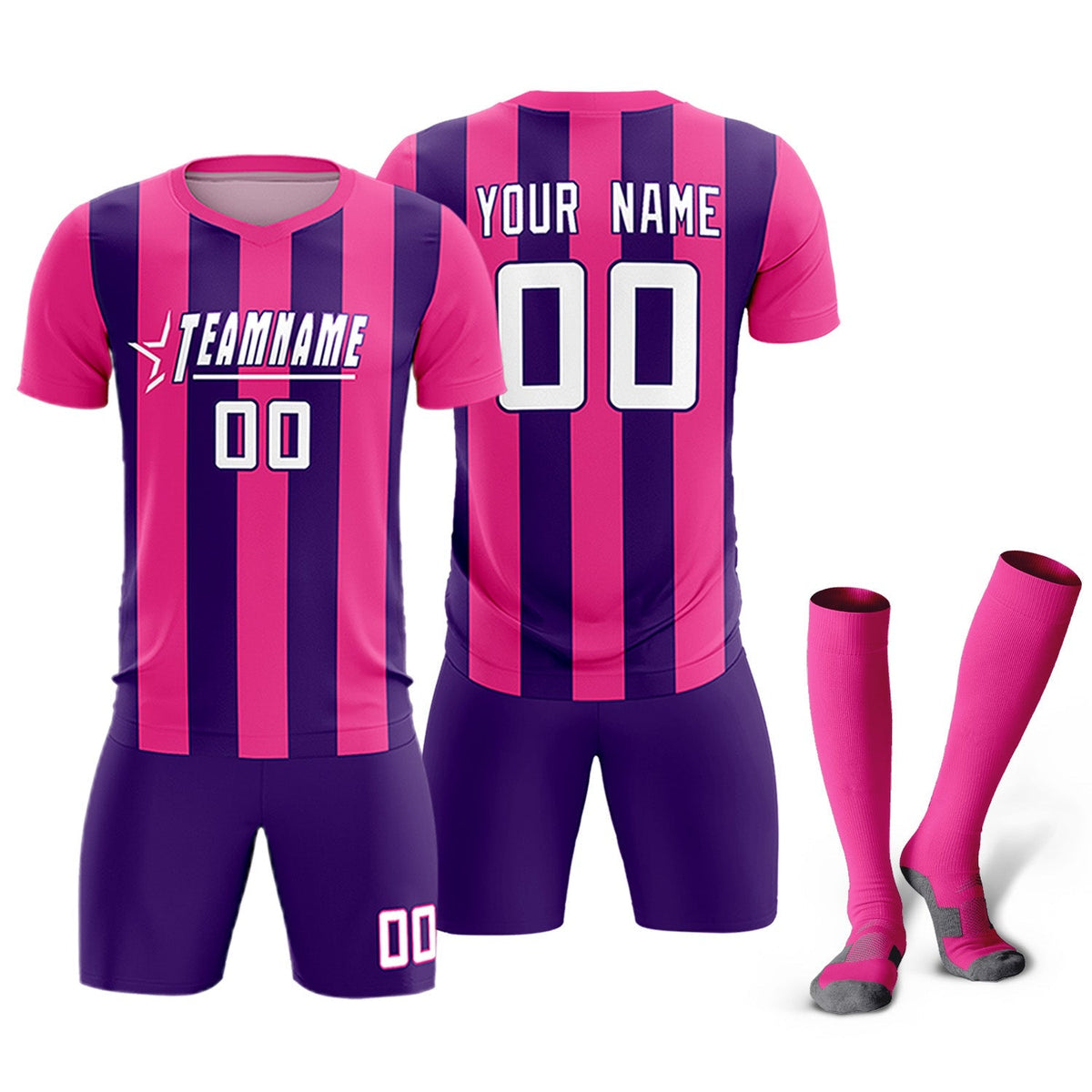 Custom Pink Purple Vertical Stripes Casual Outdoor Football Kits Jersey