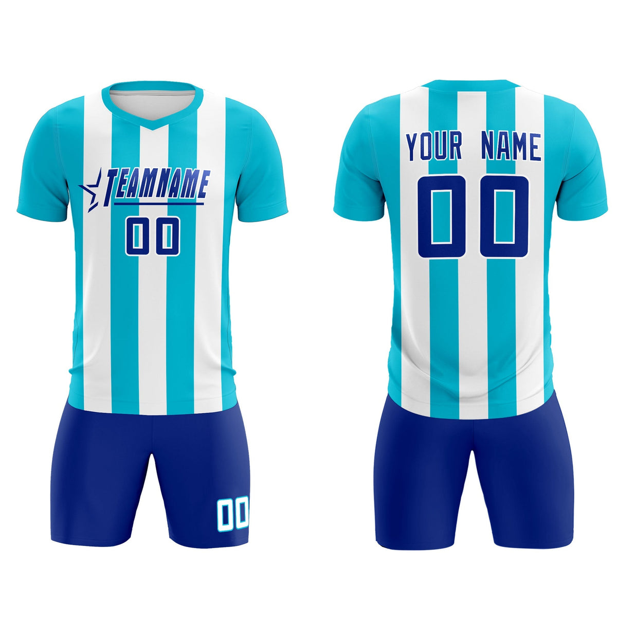 Custom White Sky Blue Vertical Stripes Casual Outdoor Soccer Sets Jersey