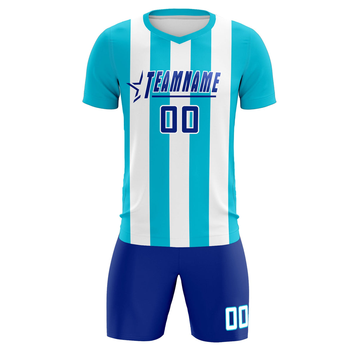 Custom White Sky Blue Vertical Stripes Casual Outdoor Soccer Sets Jersey