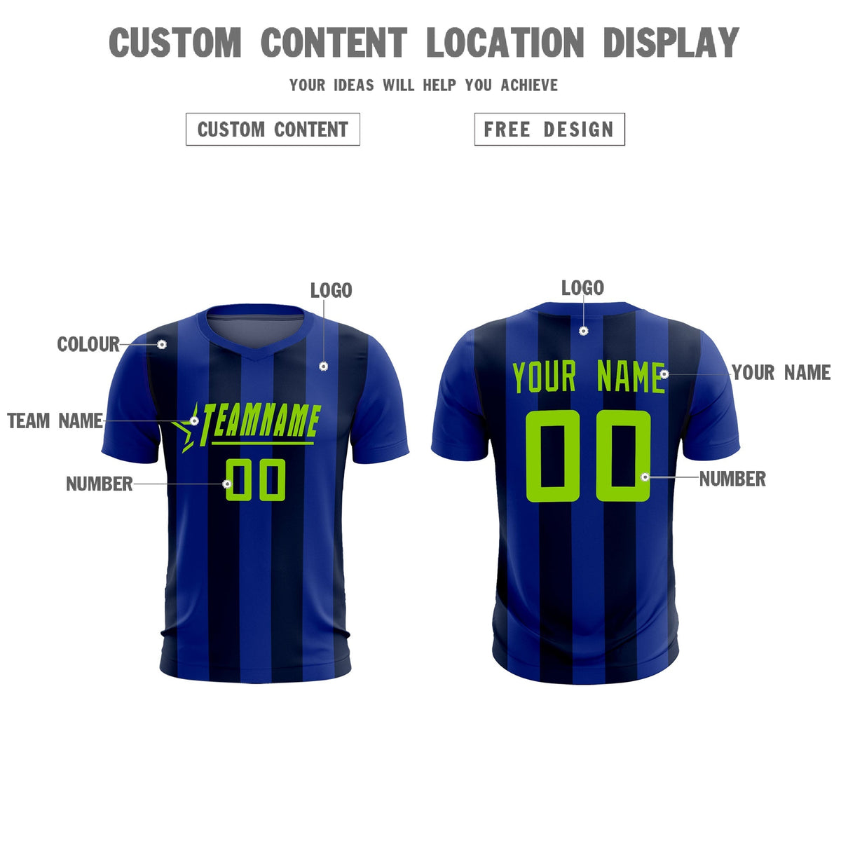 Custom Royal Navy Vertical Stripes Casual Outdoor Football Kits Jersey