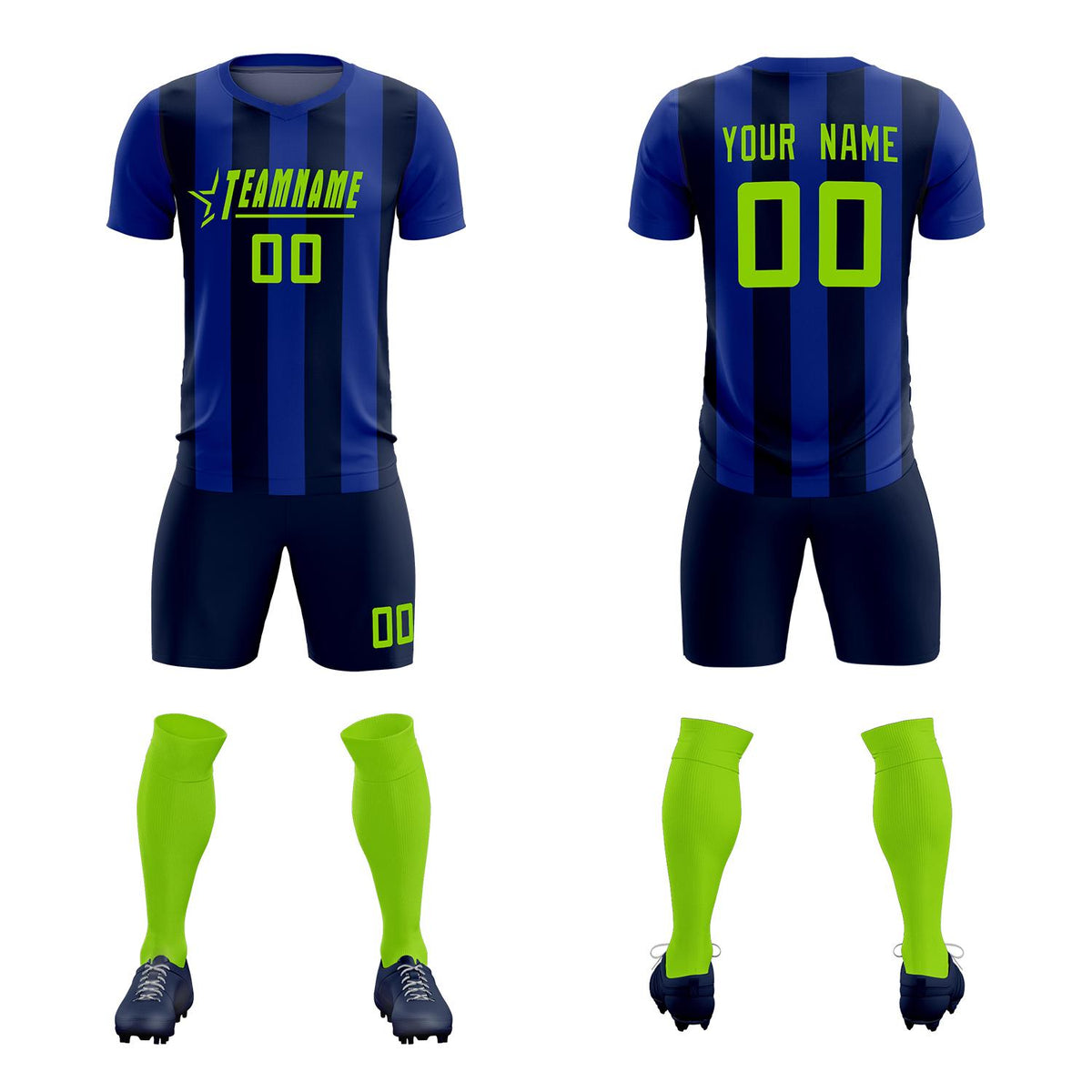 Custom Royal Navy Vertical Stripes Casual Outdoor Soccer Sets Jersey