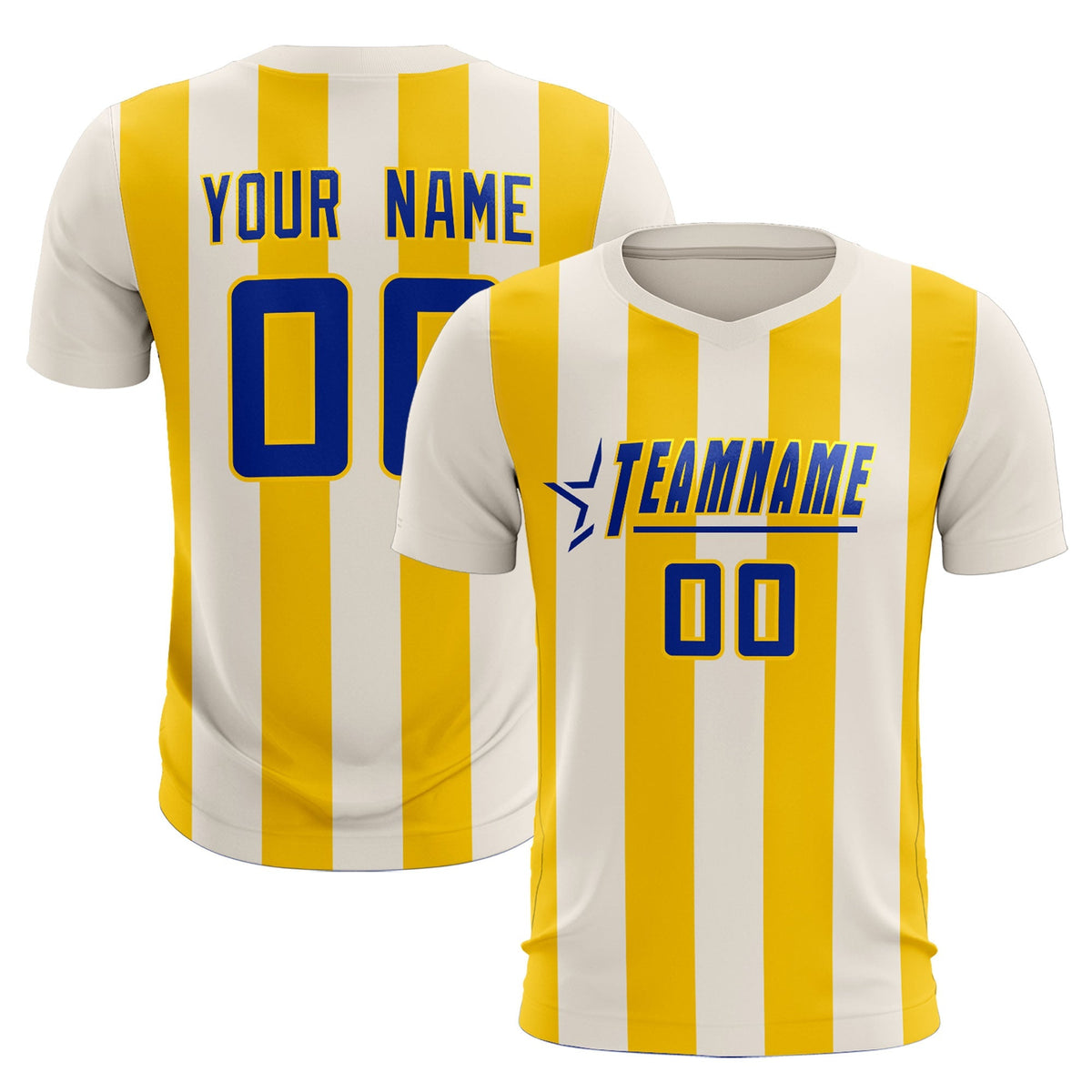 Custom Cream Gold Vertical Stripes Casual Outdoor Football Kits Jersey