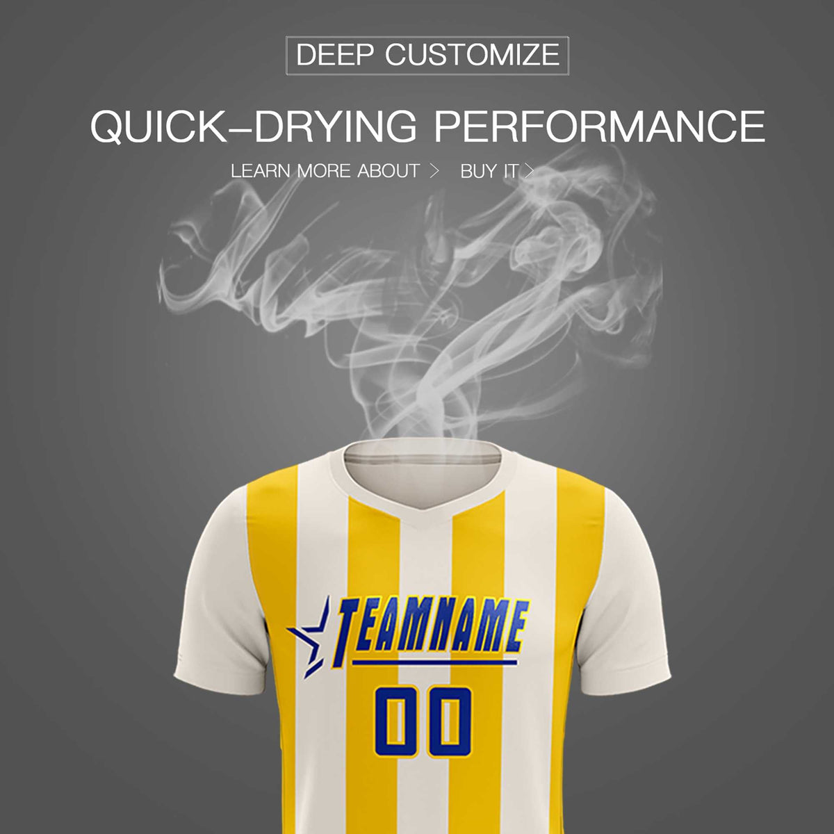 Custom Cream Gold Vertical Stripes Casual Outdoor Football Kits Jersey