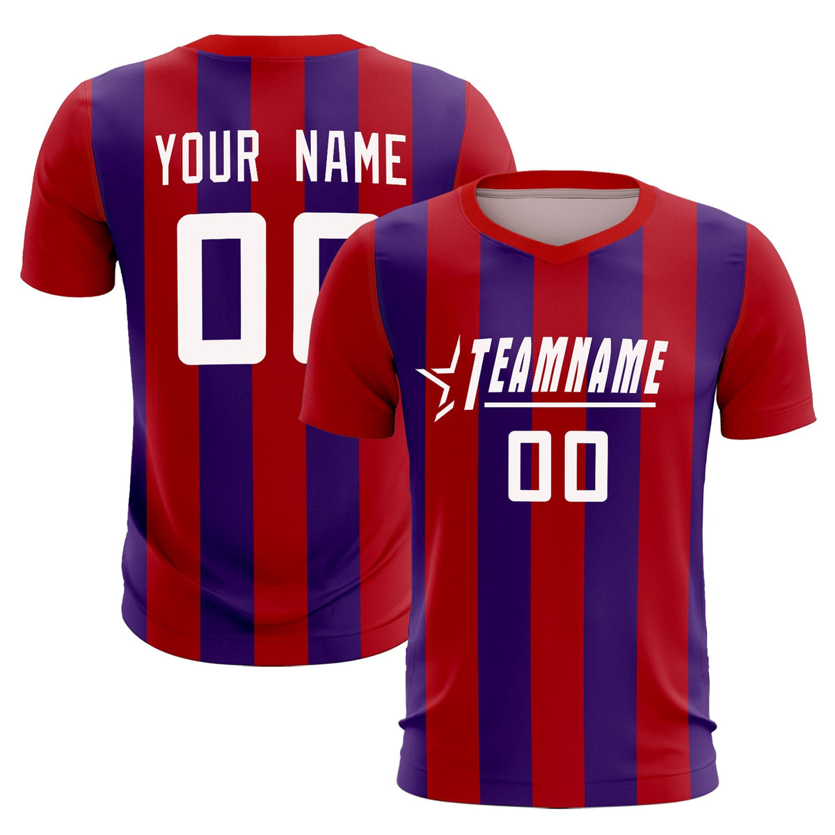 Custom Red Purple Vertical Stripes Casual Outdoor Football Kits Jersey