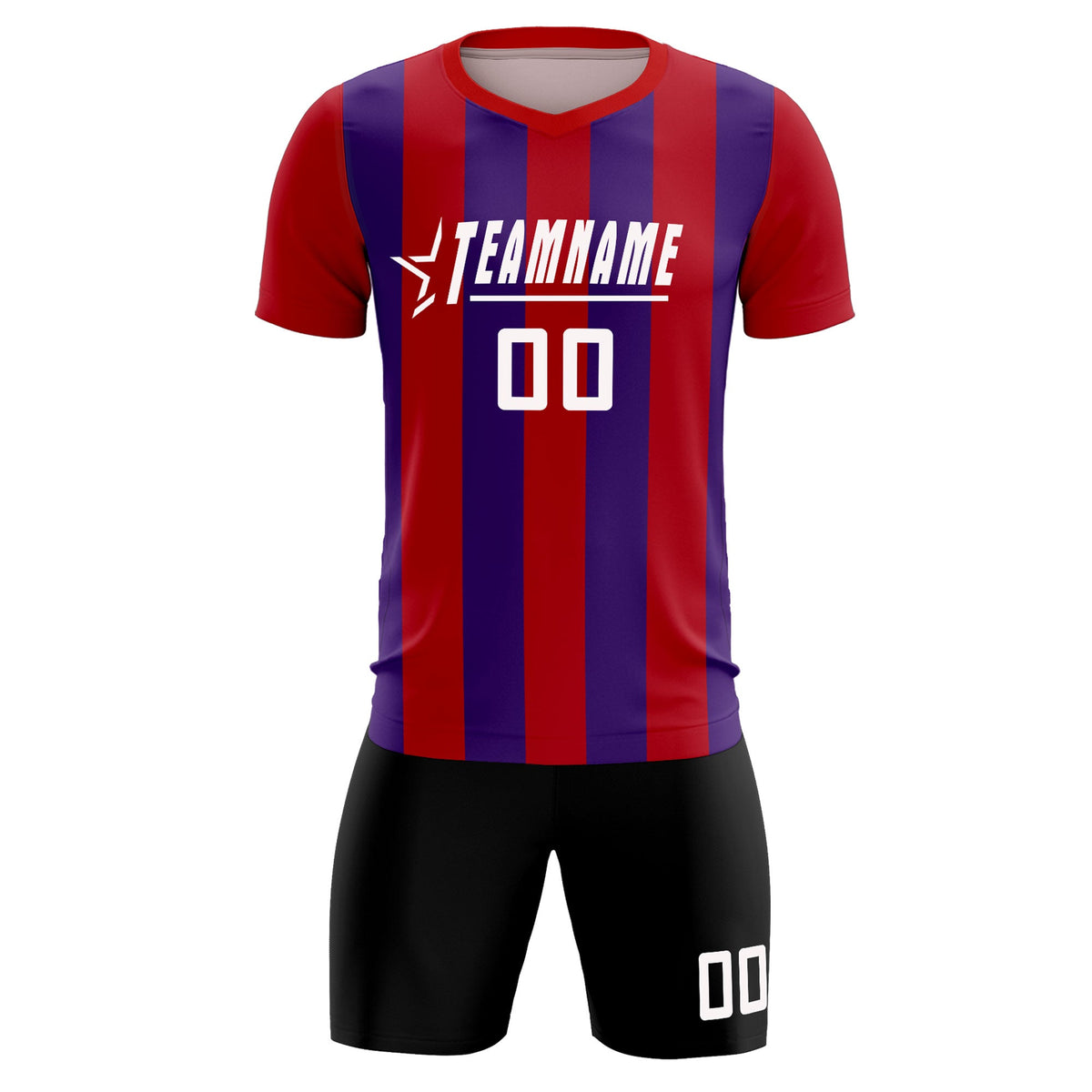Custom Red Purple Vertical Stripes Casual Outdoor Football Kits Jersey
