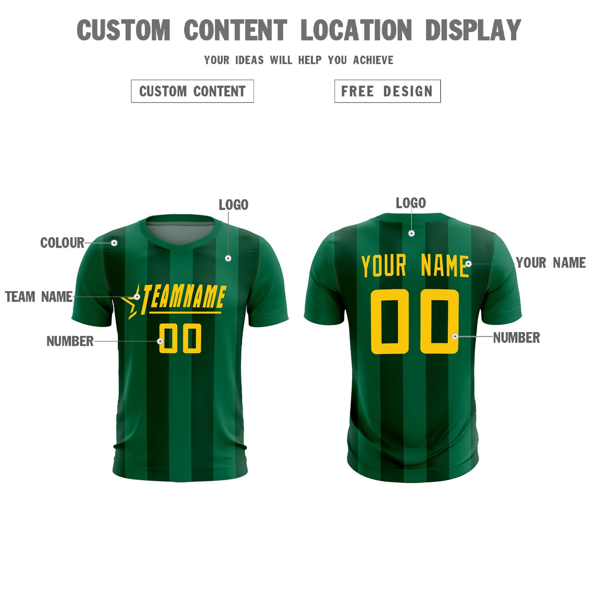 Custom Kelly Green Green Vertical Stripes Casual Outdoor Football Kits Jersey