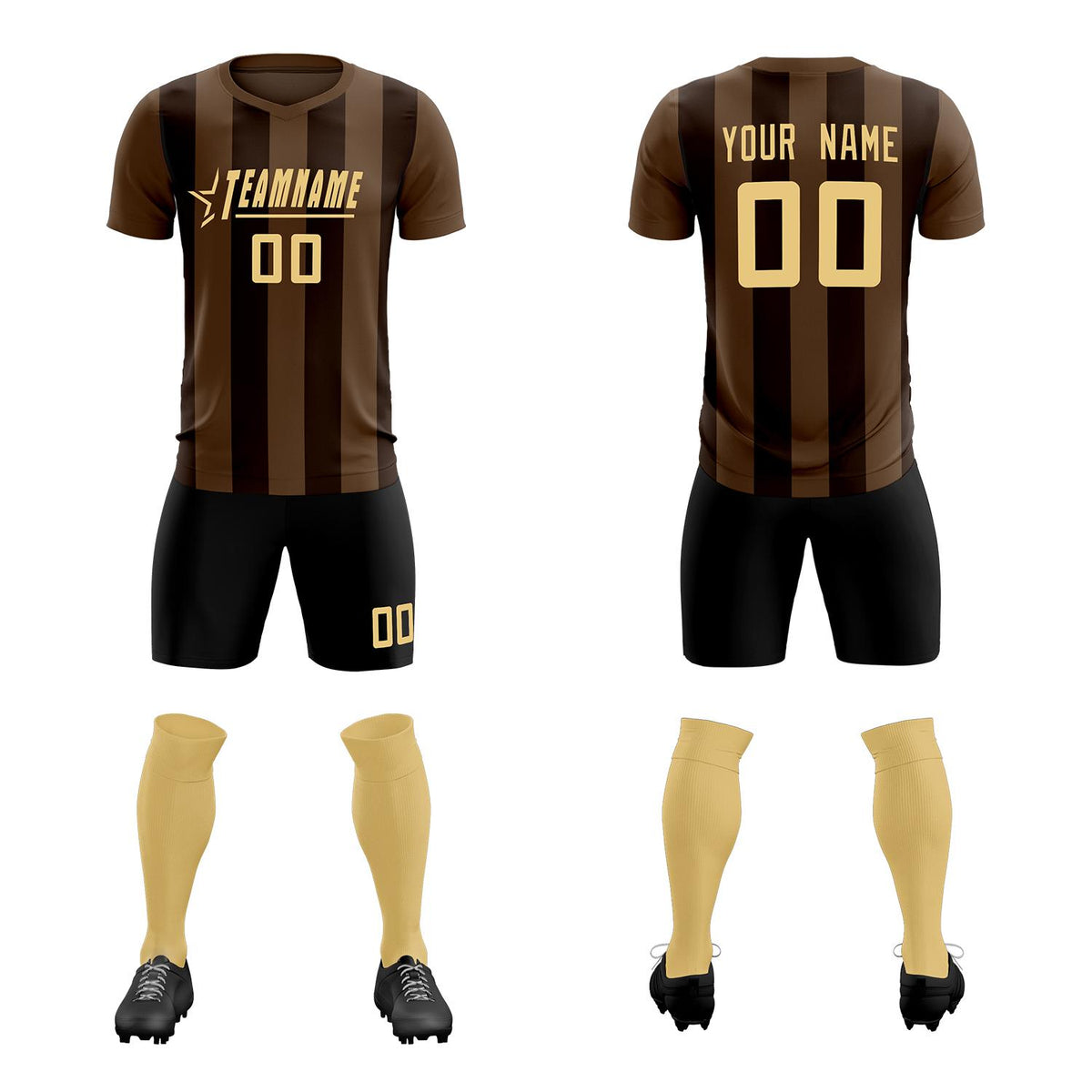 Custom Light Brown Brown Vertical Stripes Casual Outdoor Soccer Sets Jersey