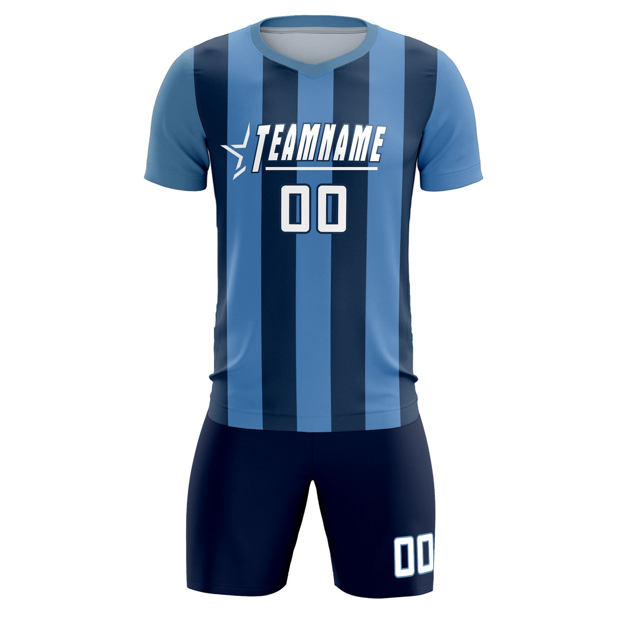 Custom Light Blue Midnight Blue Vertical Stripes Casual Outdoor Soccer Sets Jersey