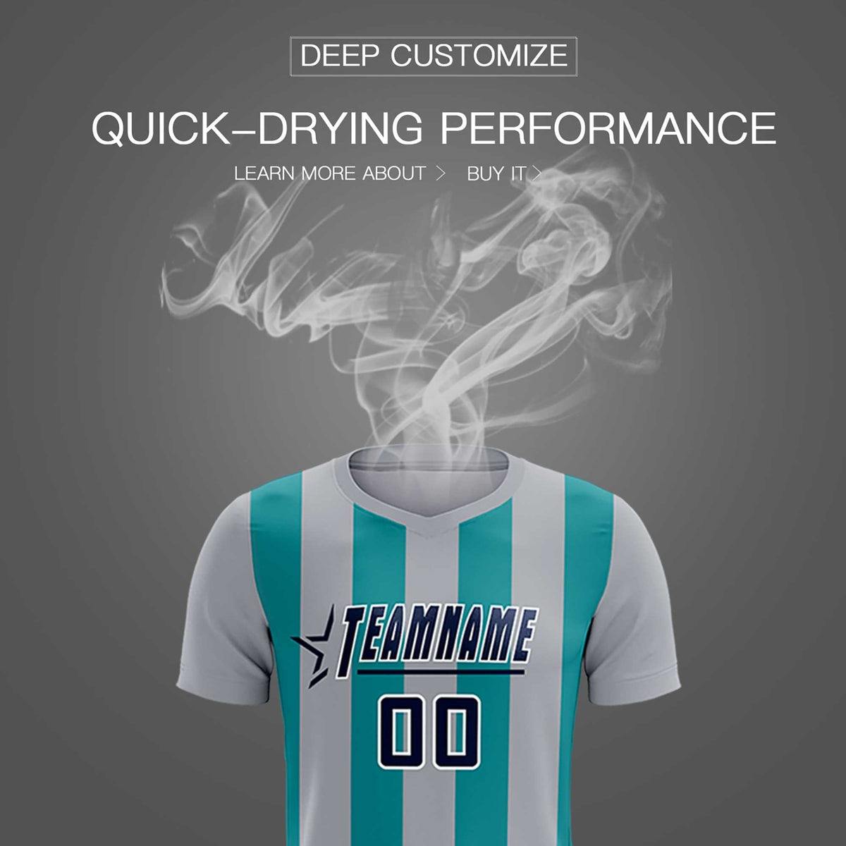 Custom Gray Aqua Vertical Stripes Casual Outdoor Football Kits Jersey