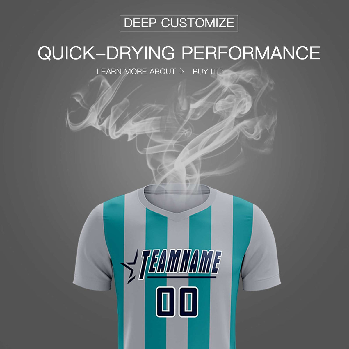 Custom Gray Aqua Vertical Stripes Casual Outdoor Football Kits Jersey