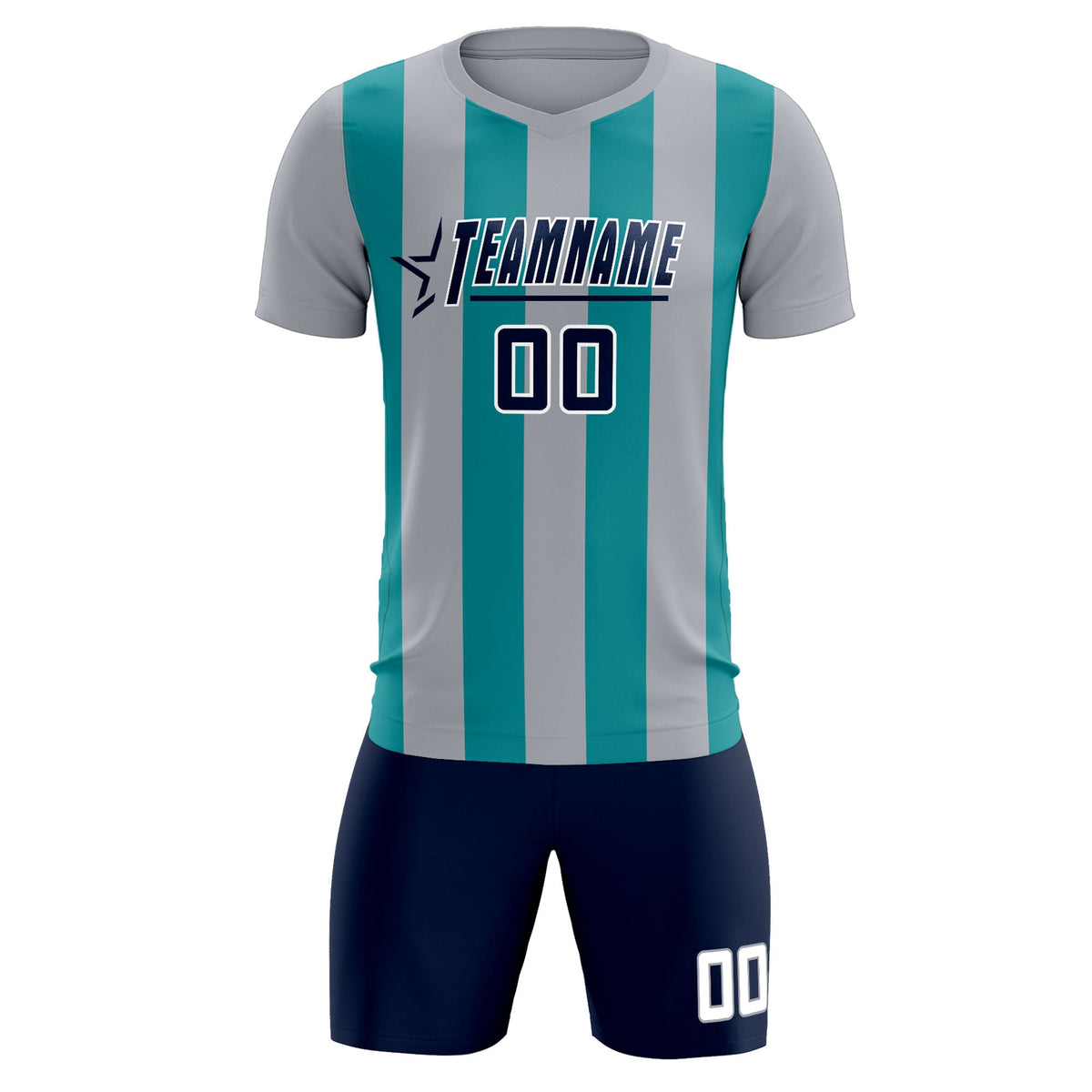 Custom Gray Aqua Vertical Stripes Casual Outdoor Football Kits Jersey