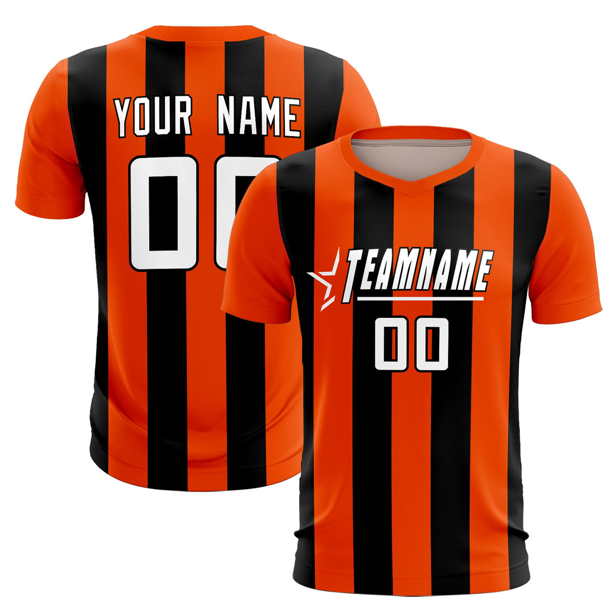 Custom Orange Black Vertical Stripes Casual Outdoor Soccer Sets Jersey