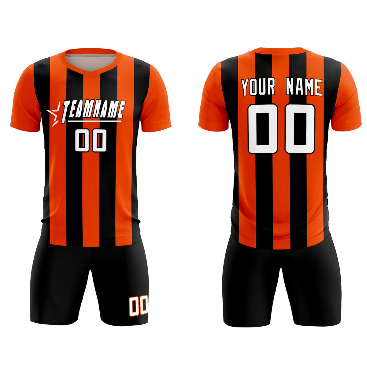 Custom Orange Black Vertical Stripes Casual Outdoor Soccer Sets Jersey