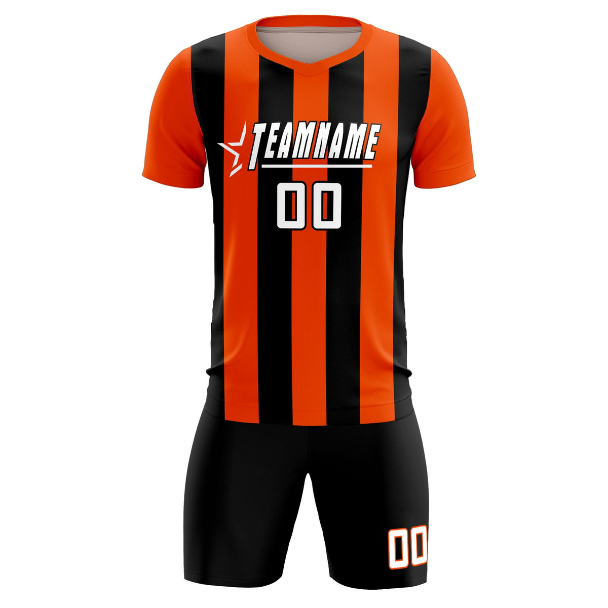 Custom Orange Black Vertical Stripes Casual Outdoor Football Kits Jersey