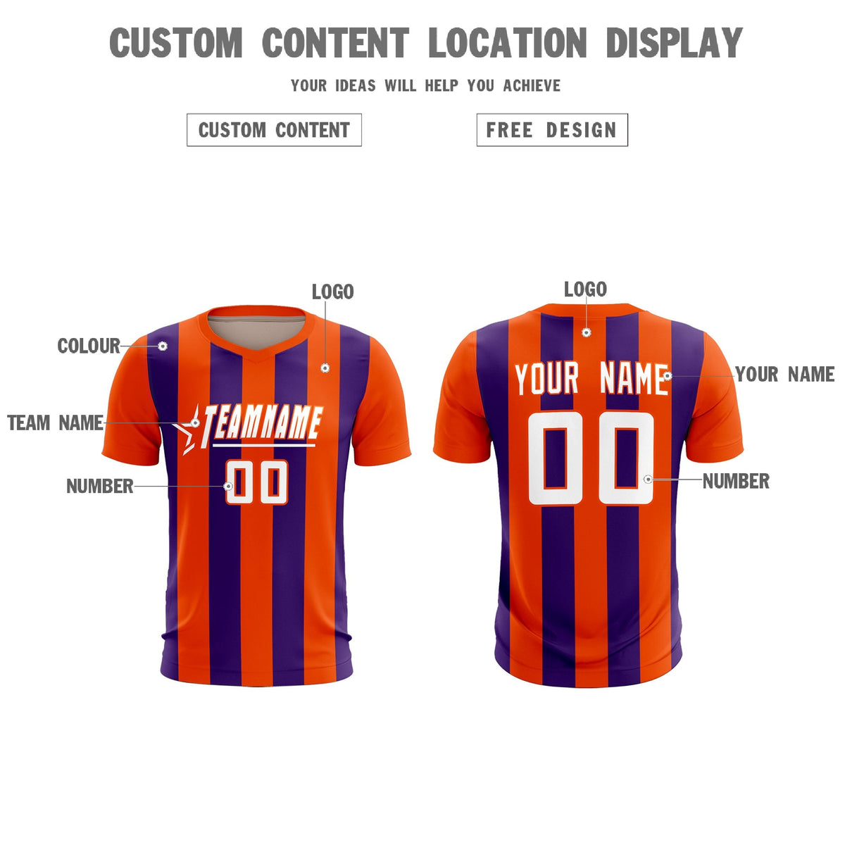 Custom Orange Purple Vertical Stripes Casual Outdoor Football Kits Jersey