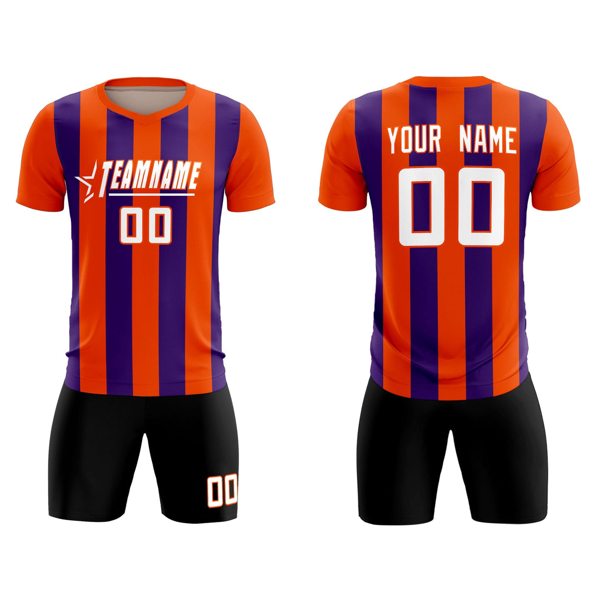 Custom Orange Purple Vertical Stripes Casual Outdoor Soccer Sets Jersey