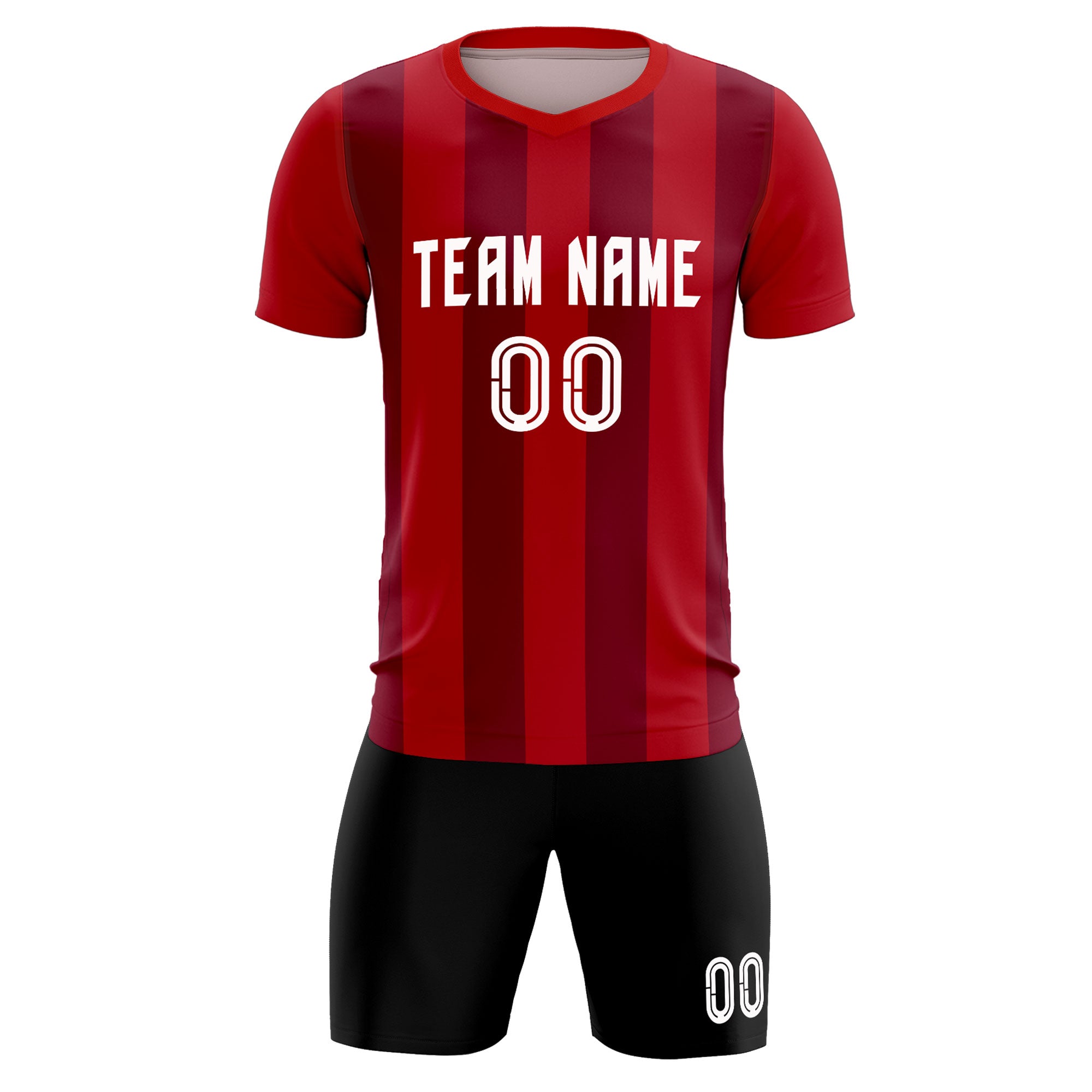 Custom Red Crimson Vertical Stripes Casual Outdoor Soccer Sets Jersey