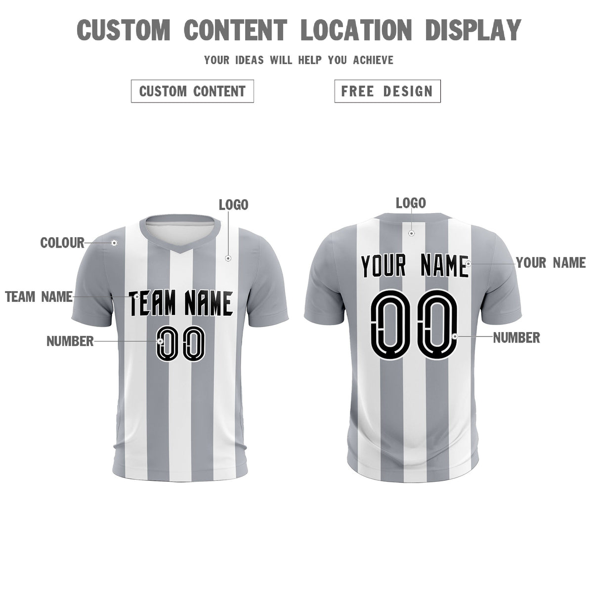 Custom White Gray Vertical Stripes Casual Outdoor Football Kits Jersey
