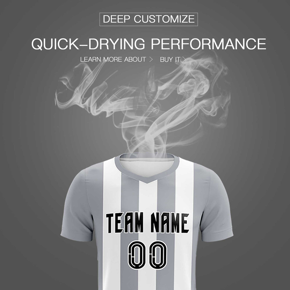 Custom White Gray Vertical Stripes Casual Outdoor Football Kits Jersey