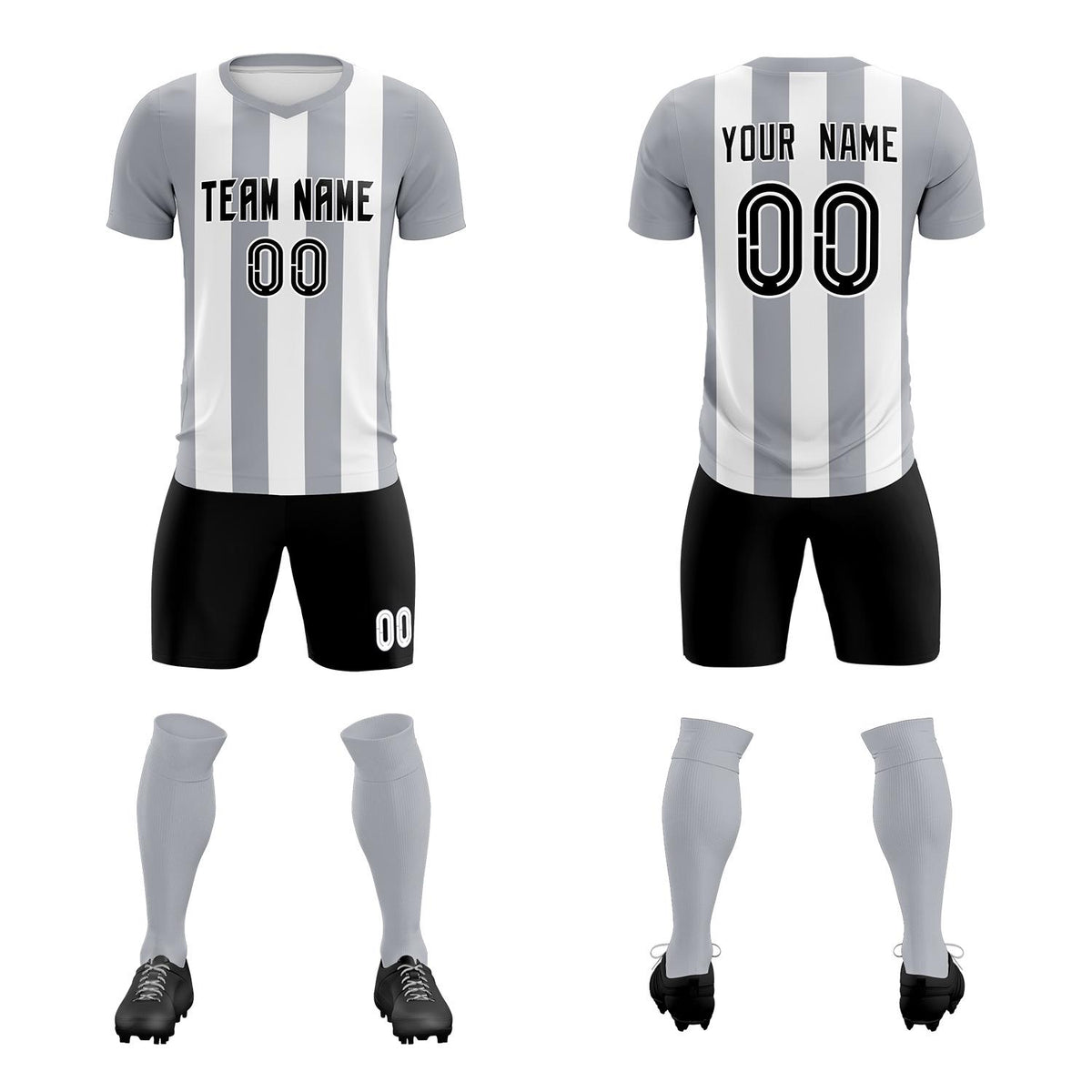 Custom White Gray Vertical Stripes Casual Outdoor Soccer Sets Jersey