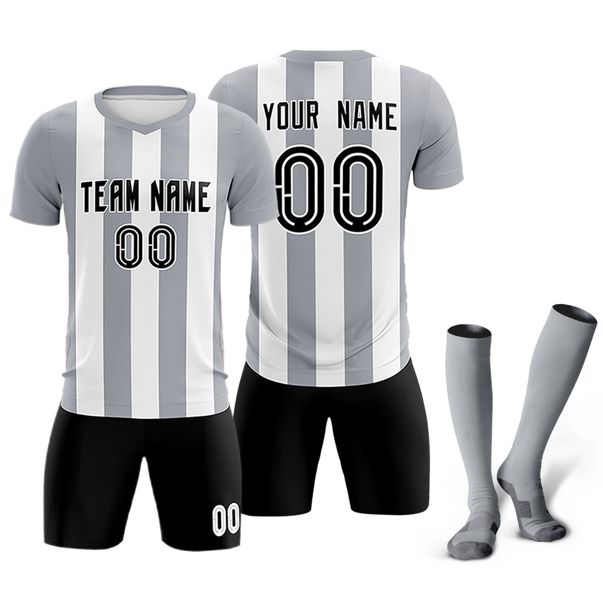 Custom White Gray Vertical Stripes Casual Outdoor Football Kits Jersey