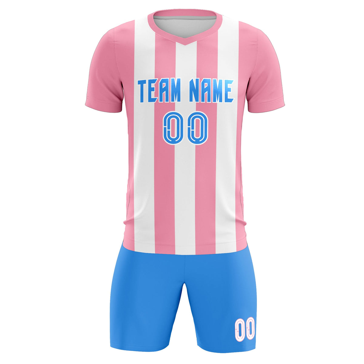 Custom White Light Pink Vertical Stripes Casual Outdoor Soccer Sets Jersey