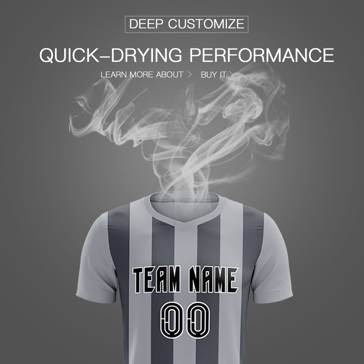 Custom Gray Dark Gray Vertical Stripes Casual Outdoor Football Kits Jersey