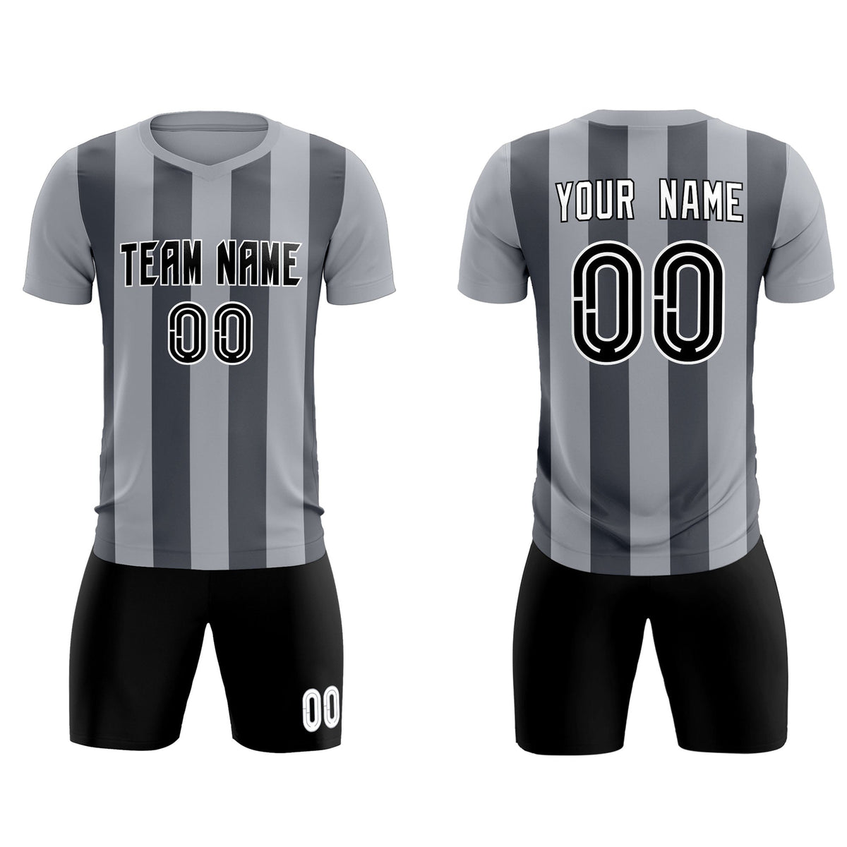 Custom Gray Dark Gray Vertical Stripes Casual Outdoor Football Kits Jersey