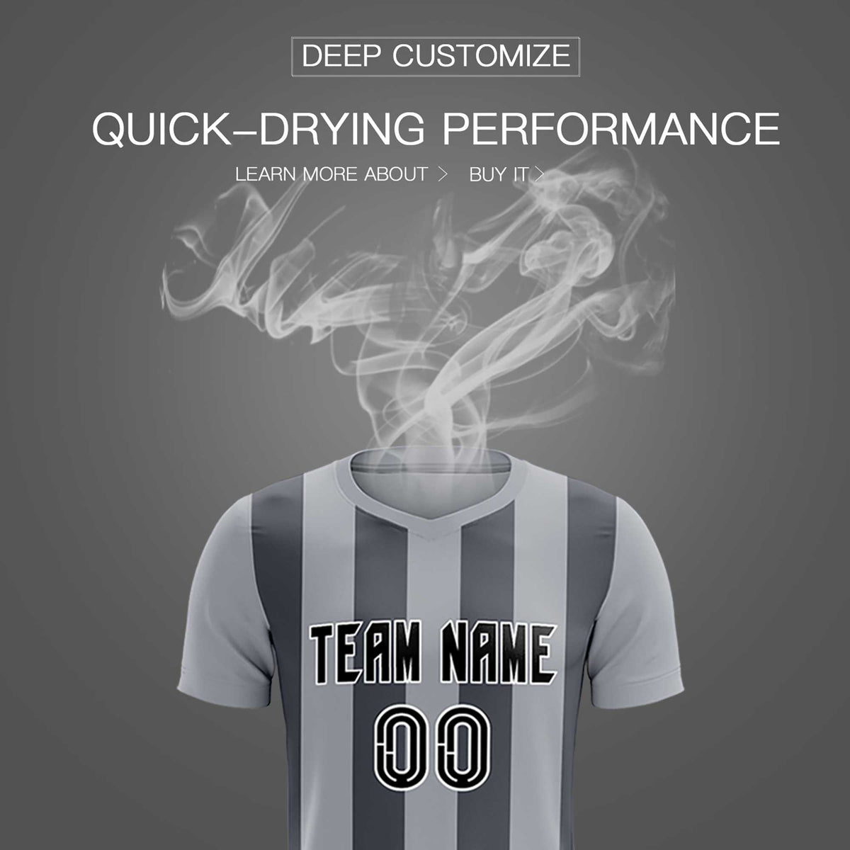 Custom Gray Dark Gray Vertical Stripes Casual Outdoor Football Kits Jersey