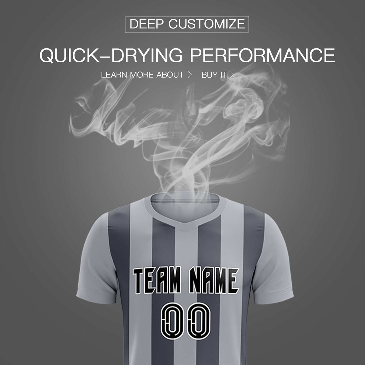 Custom Gray Dark Gray Vertical Stripes Casual Outdoor Football Kits Jersey